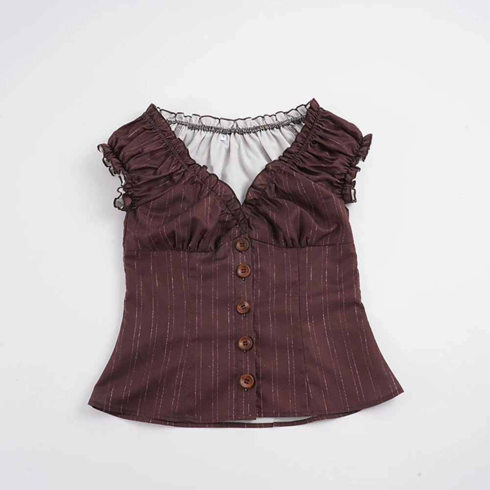 Zara Striped Ruffle Button Front Fitted Blouse - Picture 7 of 7